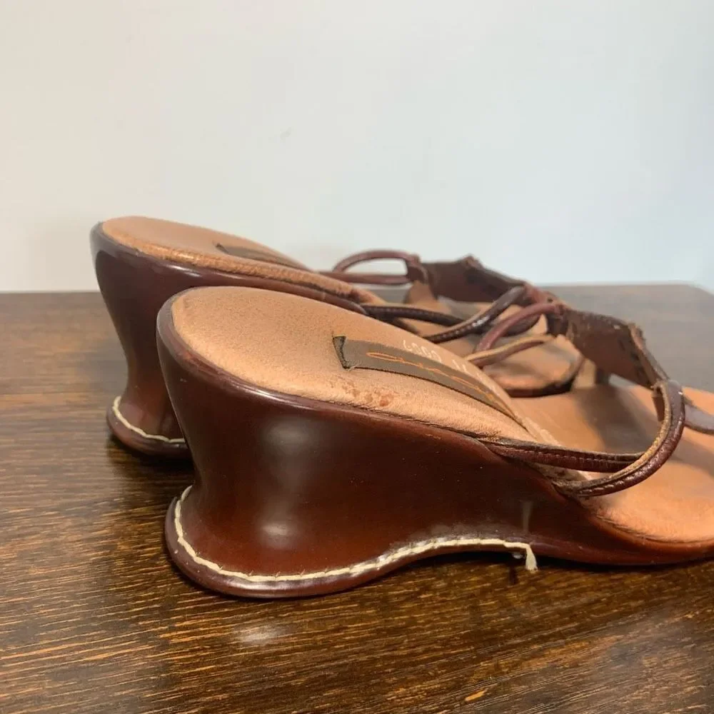 Chacha brown leather open toe mule, slip on size 8/24.5 ￼